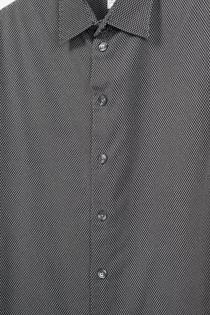 Armani Collezioni Black & White Cotton-Blend Patterned Buttoned Shirt