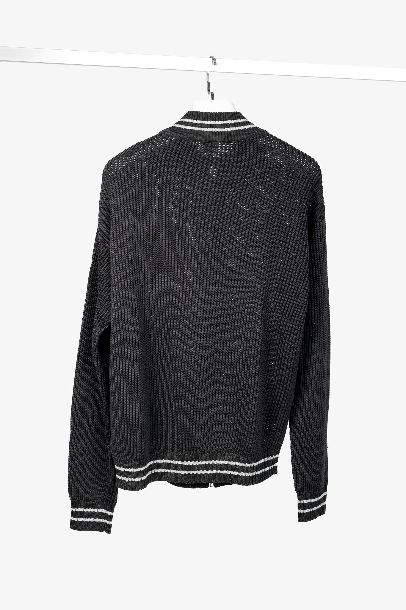 Armani Collezioni Charcoal Cotton-Knit Striped-Accent Zip Jacket