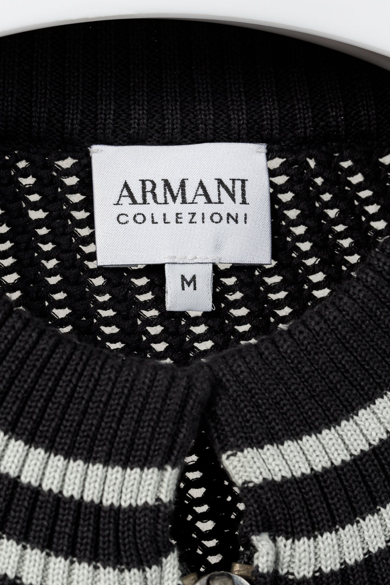 Armani Collezioni Charcoal Cotton-Knit Striped-Accent Zip Jacket