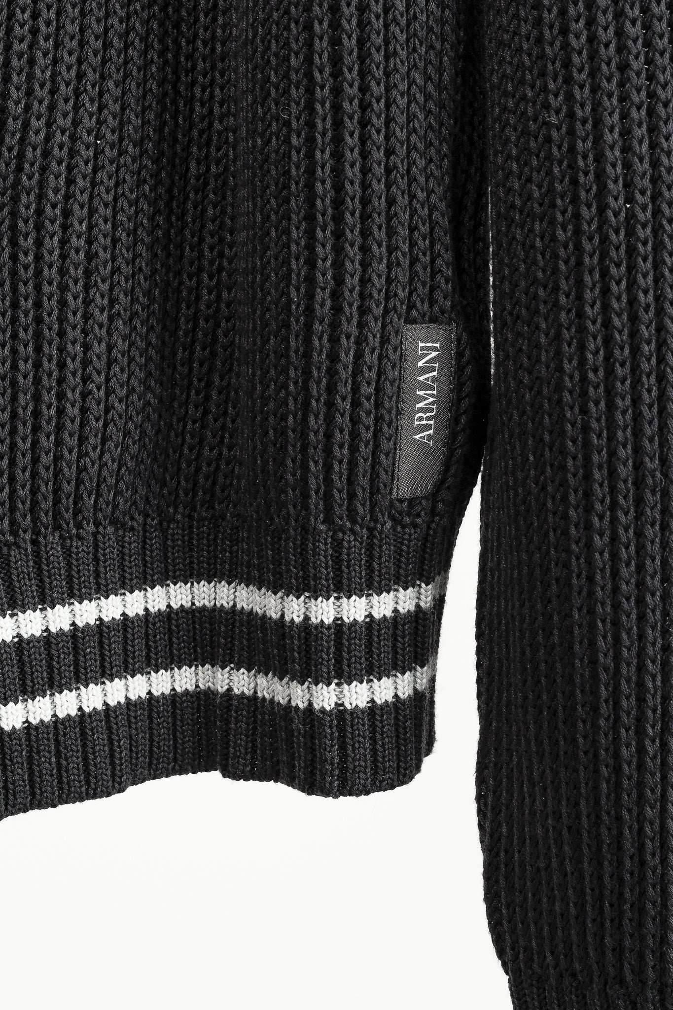 Armani Collezioni Charcoal Cotton-Knit Striped-Accent Zip Jacket