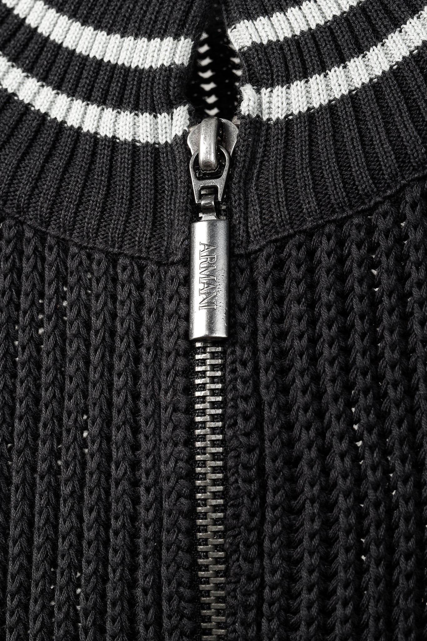 Armani Collezioni Charcoal Cotton-Knit Striped-Accent Zip Jacket