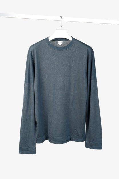Armani Collezioni Blue Silk-Blend Pieced Long Sleeve T-Shirt