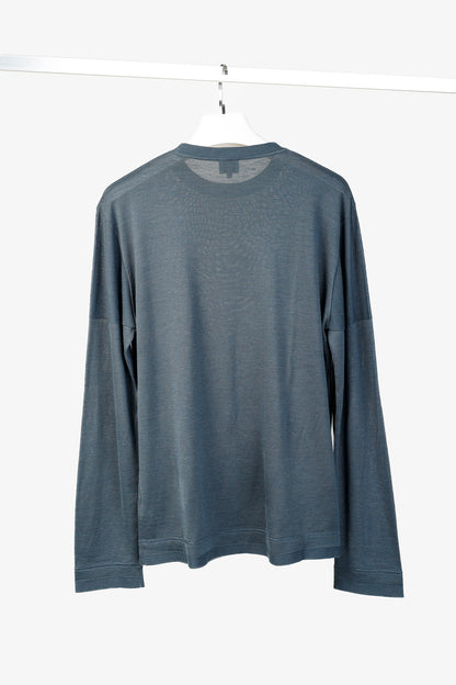 Armani Collezioni Blue Silk-Blend Pieced Long Sleeve T-Shirt