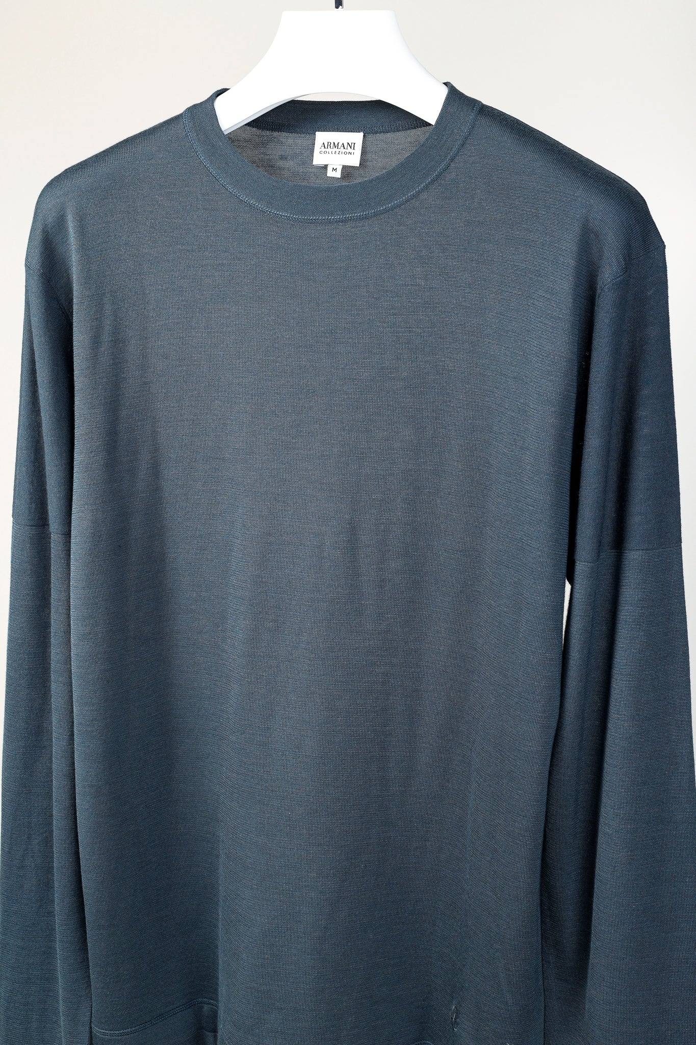 Armani Collezioni Blue Silk-Blend Pieced Long Sleeve T-Shirt