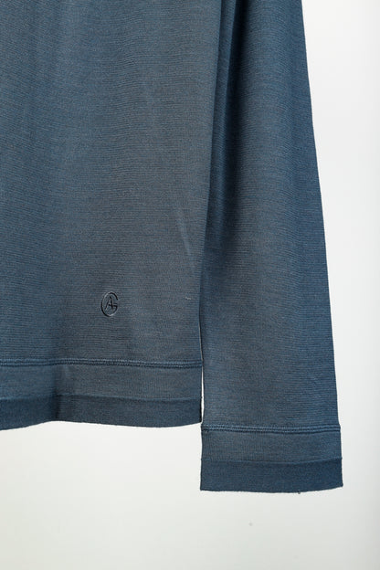 Armani Collezioni Blue Silk-Blend Pieced Long Sleeve T-Shirt