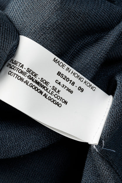 Armani Collezioni Blue Silk-Blend Pieced Long Sleeve T-Shirt