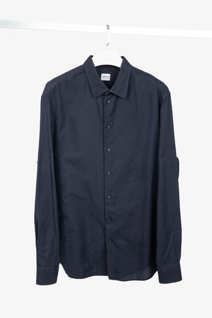 Armani Collezioni Navy Herringbone-Texture Cotton Buttoned Shirt