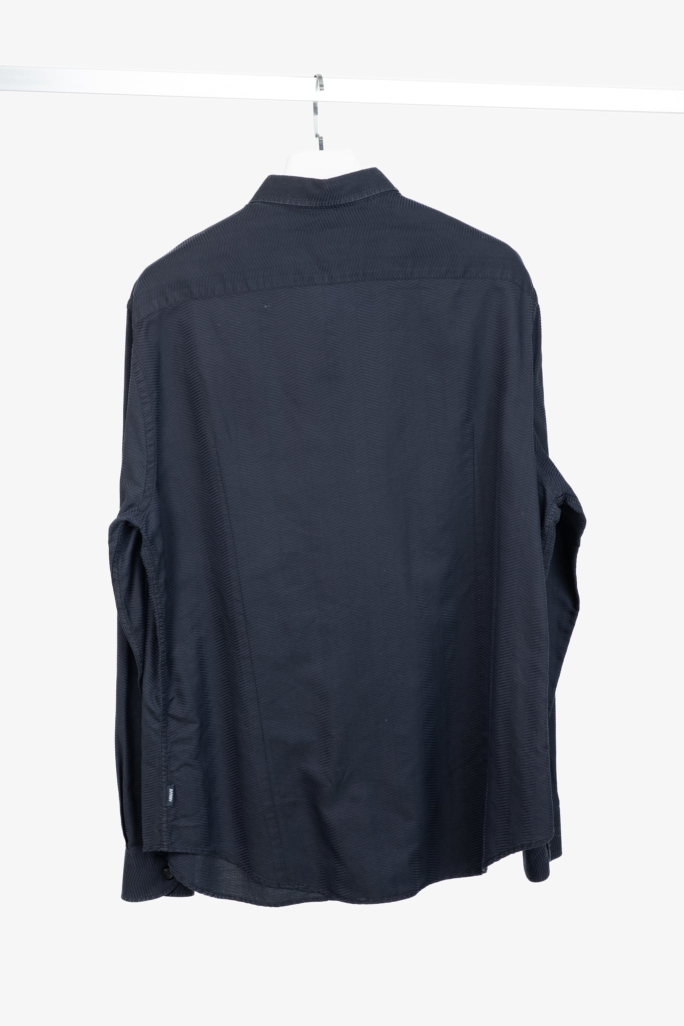 Armani Collezioni Navy Herringbone-Texture Cotton Buttoned Shirt