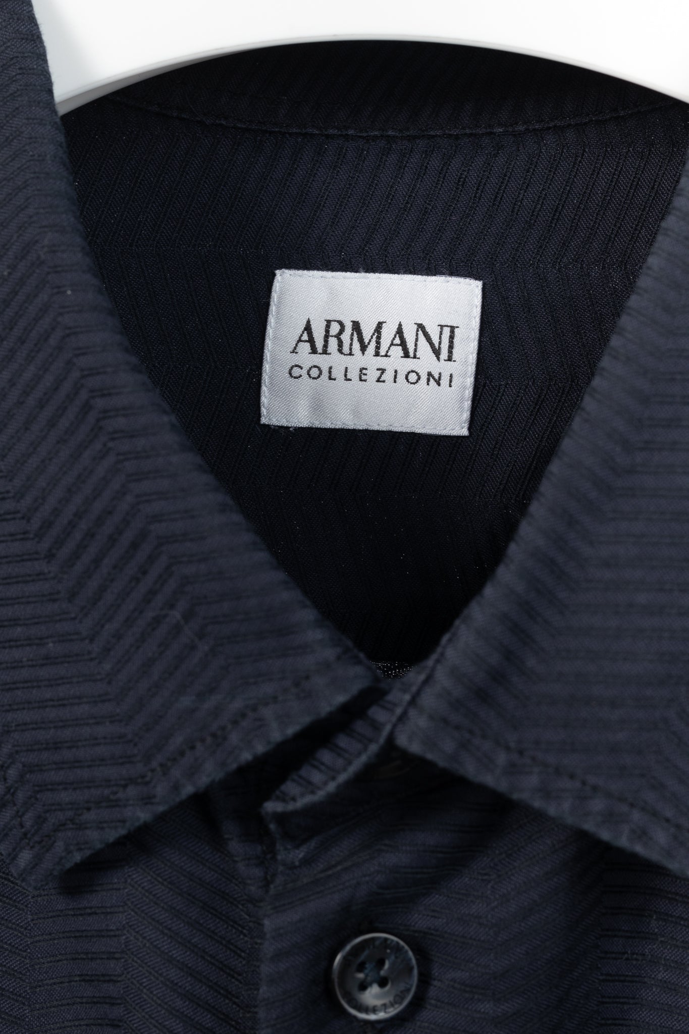 Armani Collezioni Navy Herringbone-Texture Cotton Buttoned Shirt