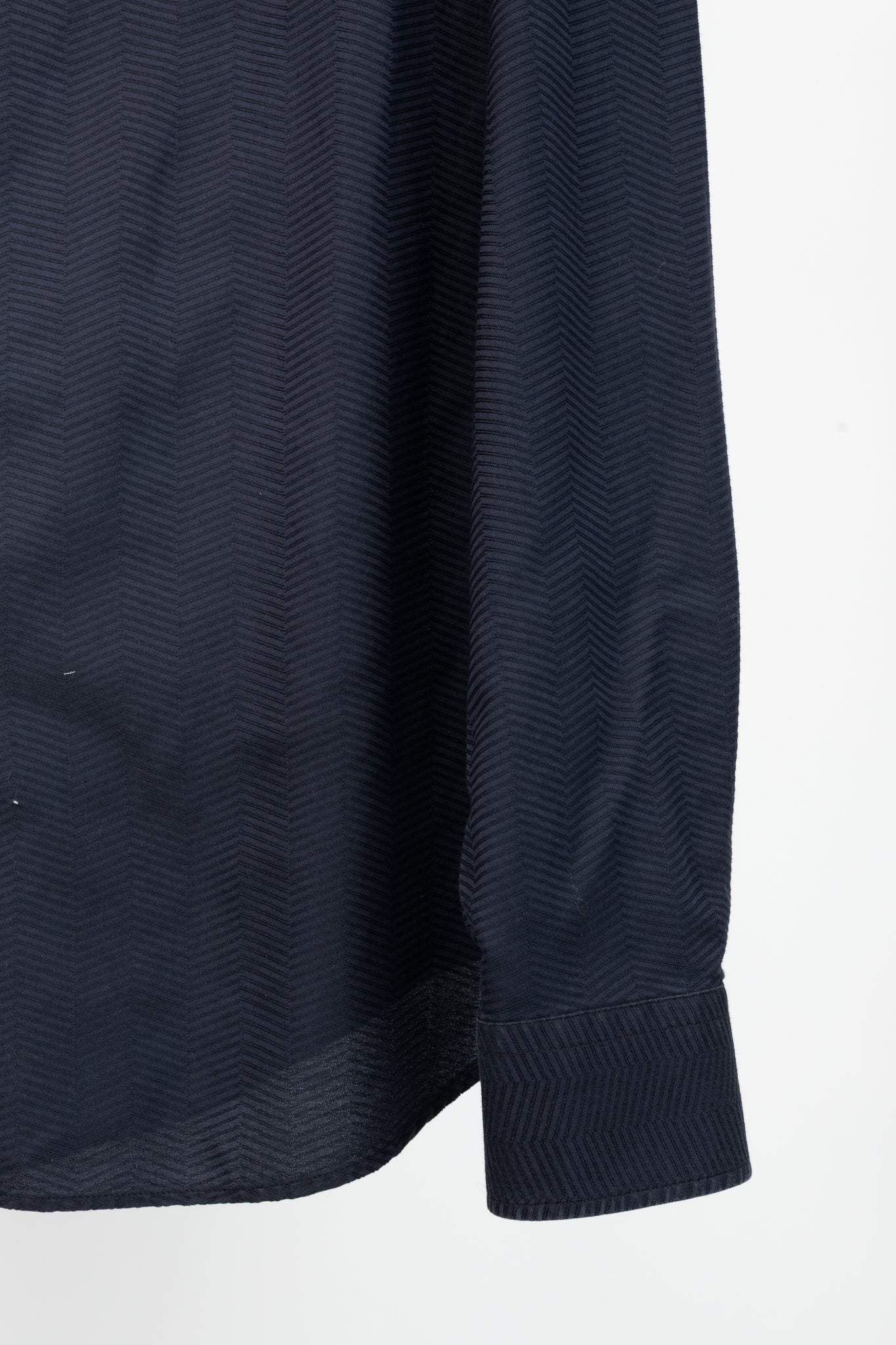 Armani Collezioni Navy Herringbone-Texture Cotton Buttoned Shirt