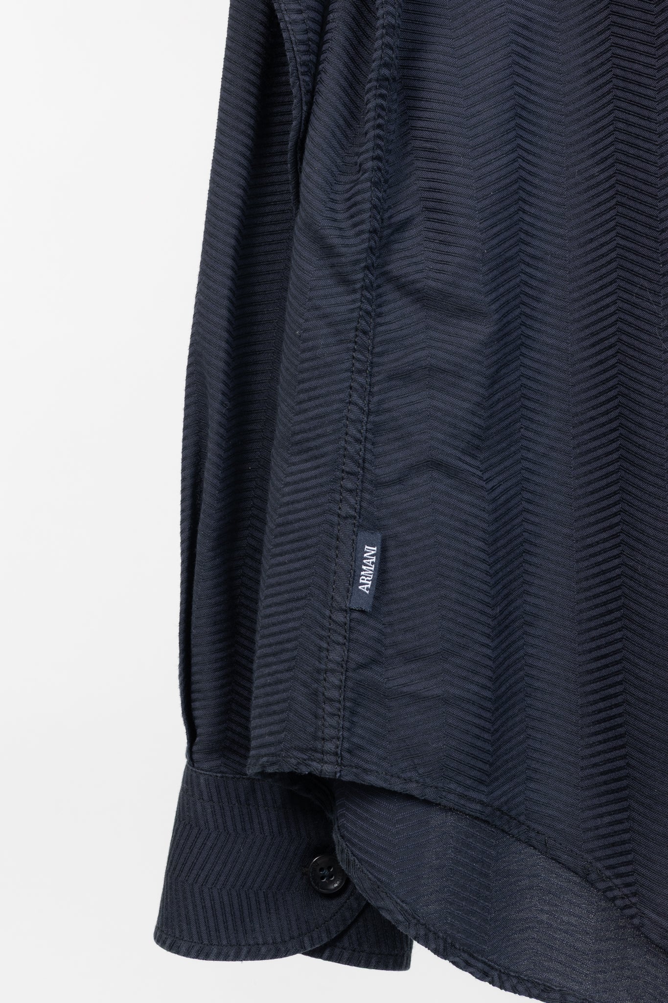 Armani Collezioni Navy Herringbone-Texture Cotton Buttoned Shirt