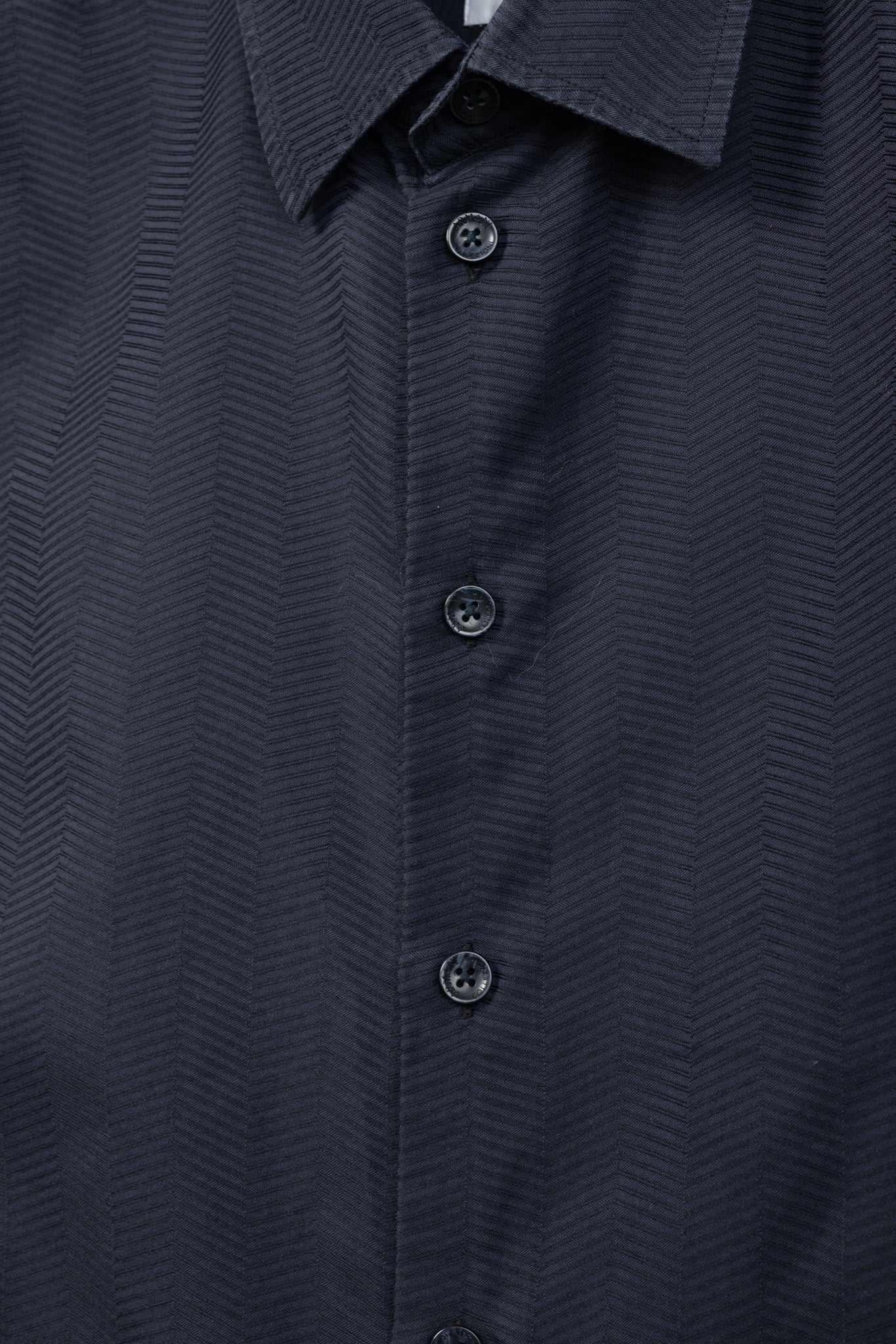 Armani Collezioni Navy Herringbone-Texture Cotton Buttoned Shirt