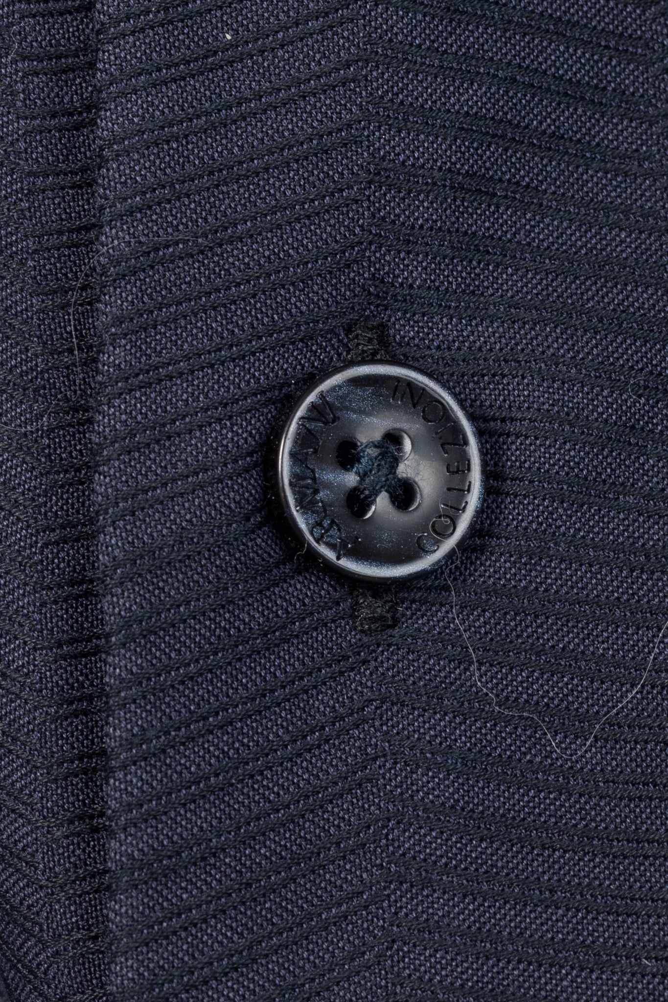 Armani Collezioni Navy Herringbone-Texture Cotton Buttoned Shirt