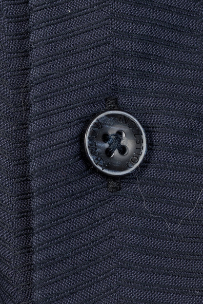 Armani Collezioni Navy Herringbone-Texture Cotton Buttoned Shirt