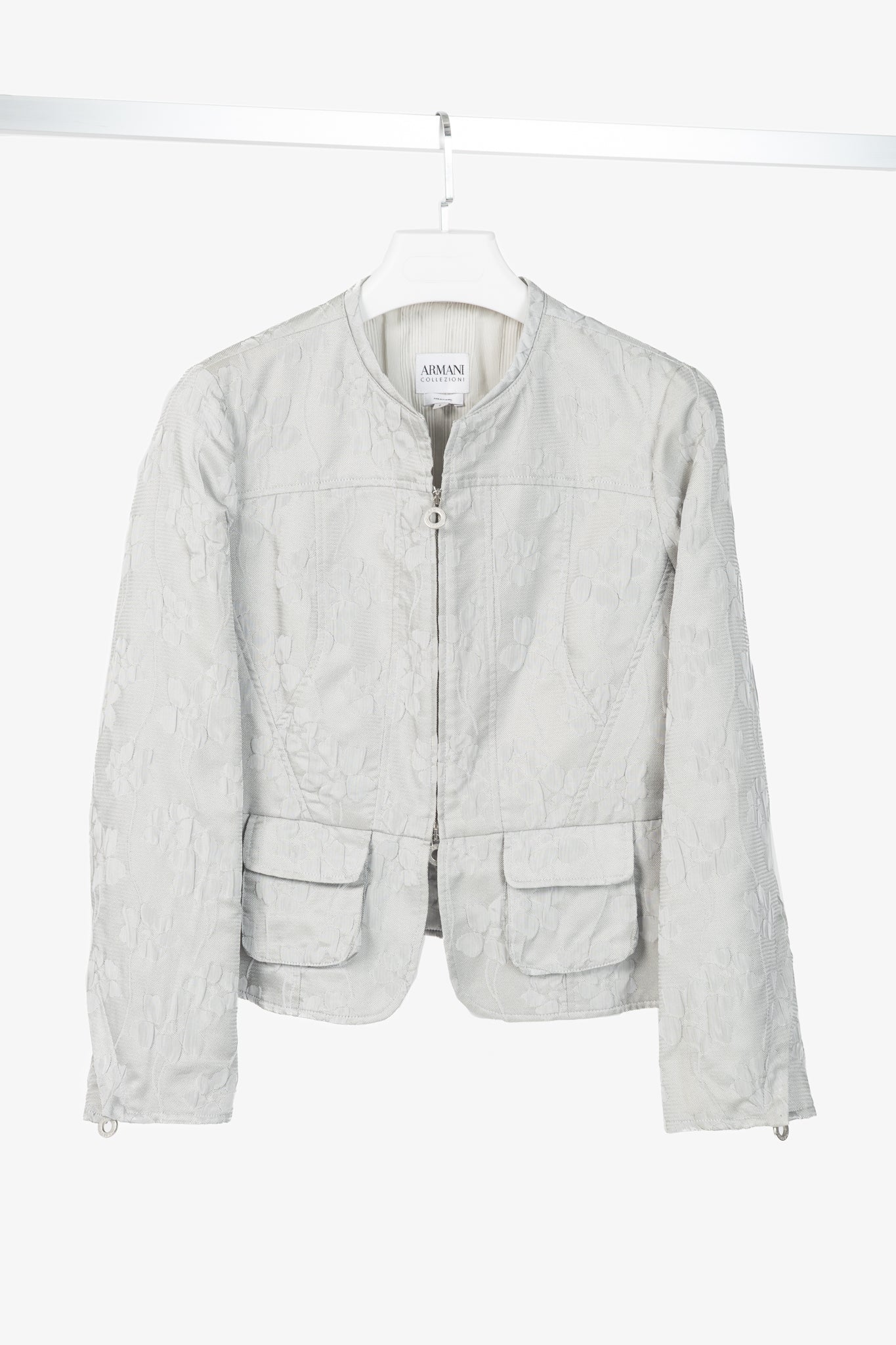 Armani Collezioni Silver Floral-Jacquard Peplum Jacket