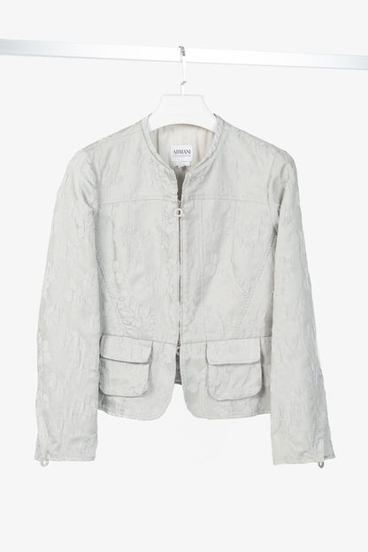Armani Collezioni Silver Floral-Jacquard Peplum Jacket