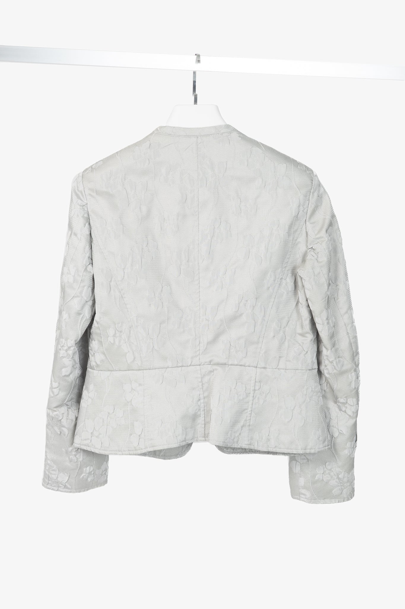 Armani Collezioni Silver Floral-Jacquard Peplum Jacket