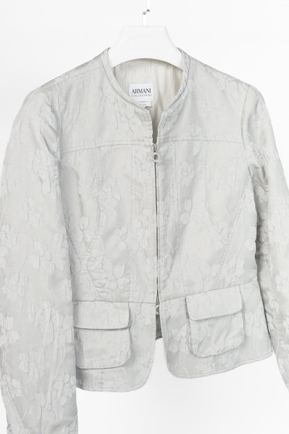 Armani Collezioni Silver Floral-Jacquard Peplum Jacket