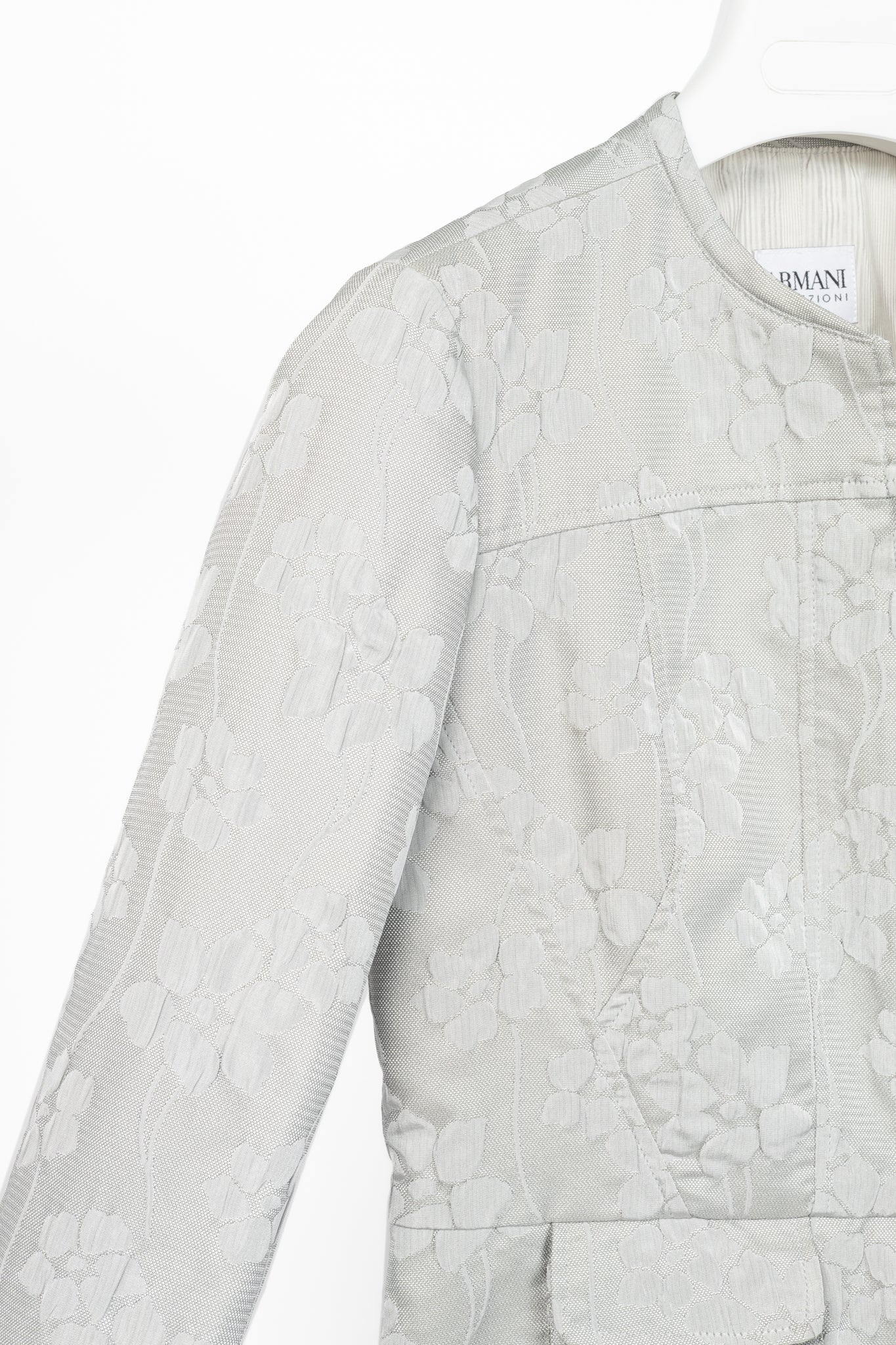 Armani Collezioni Silver Floral-Jacquard Peplum Jacket