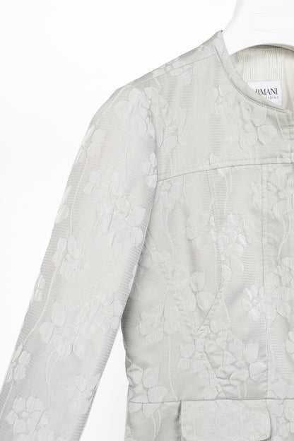 Armani Collezioni Silver Floral-Jacquard Peplum Jacket