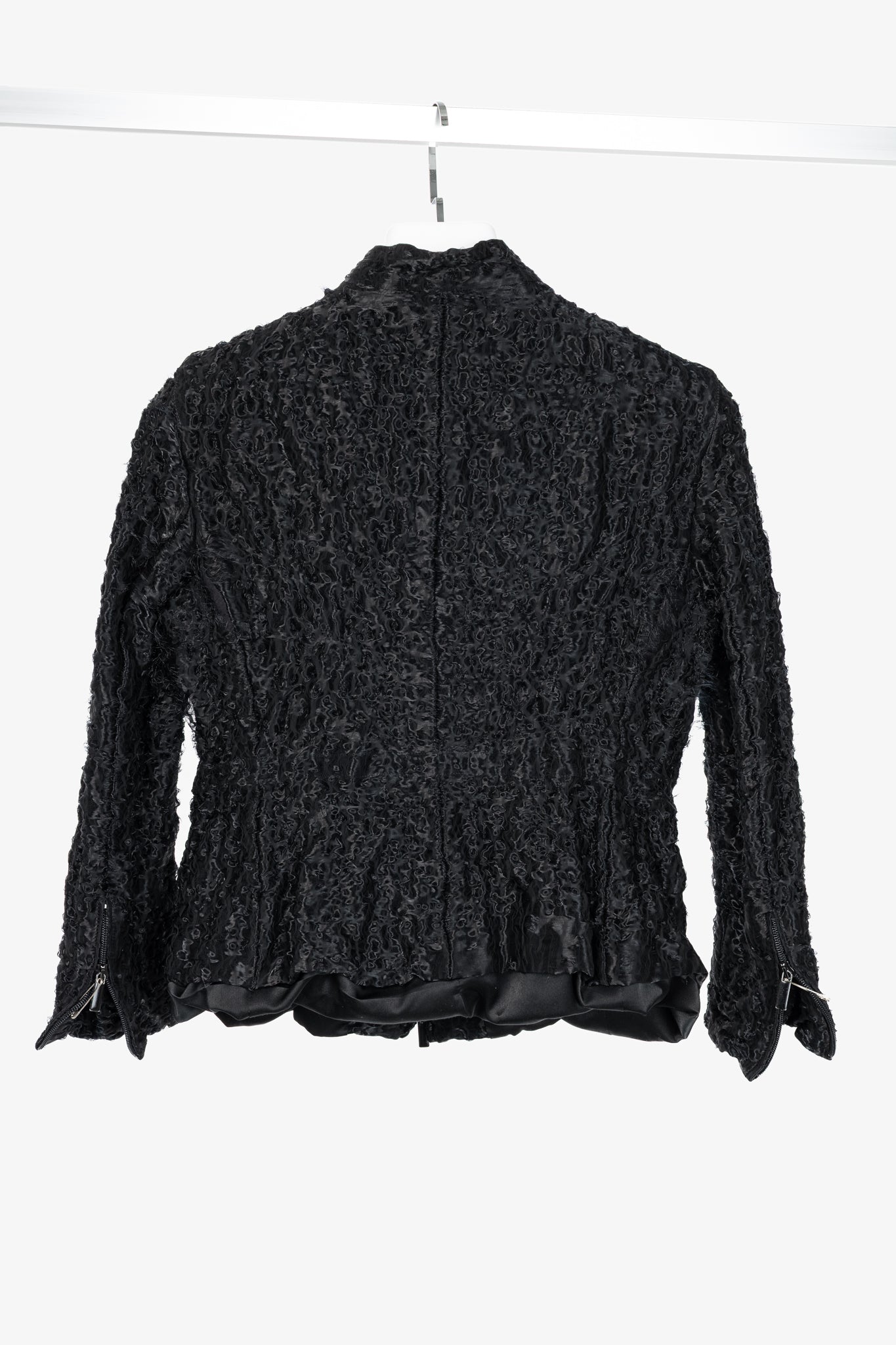 Armani Collezioni Black Puckered-Organza Belted Zip Jacket