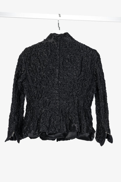 Armani Collezioni Black Puckered-Organza Belted Zip Jacket
