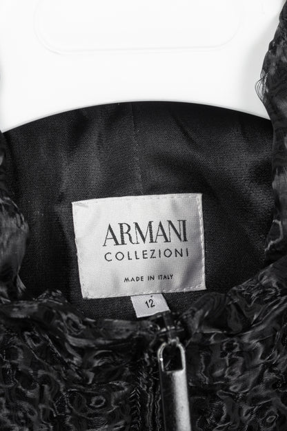 Armani Collezioni Black Puckered-Organza Belted Zip Jacket