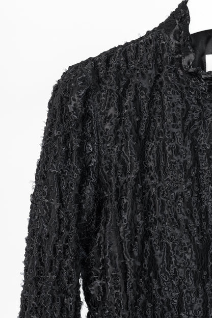 Armani Collezioni Black Puckered-Organza Belted Zip Jacket