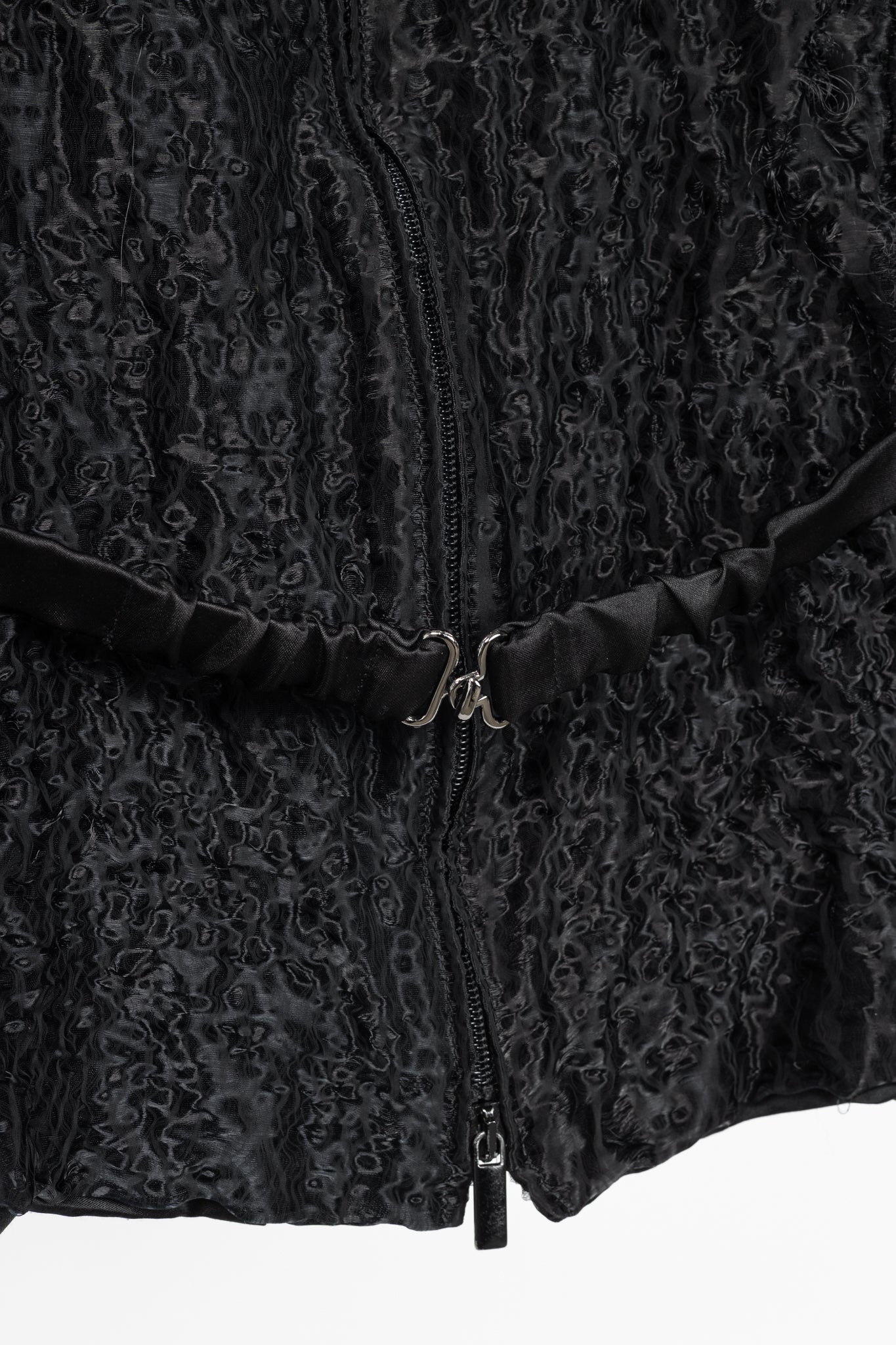 Armani Collezioni Black Puckered-Organza Belted Zip Jacket