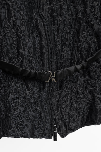 Armani Collezioni Black Puckered-Organza Belted Zip Jacket