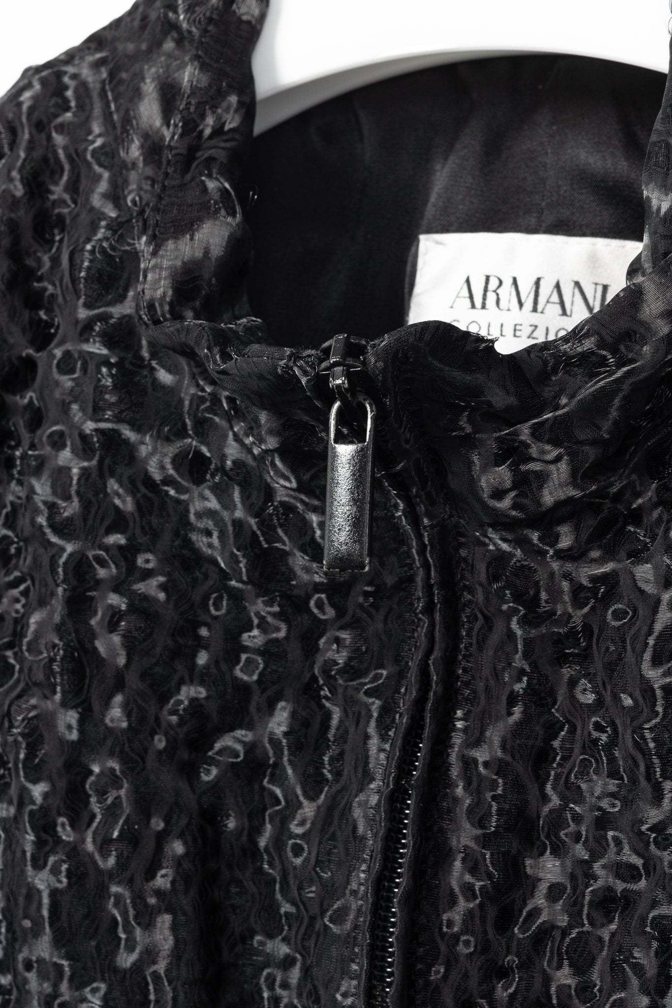 Armani Collezioni Black Puckered-Organza Belted Zip Jacket