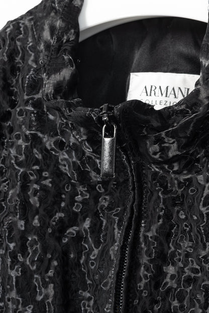 Armani Collezioni Black Puckered-Organza Belted Zip Jacket