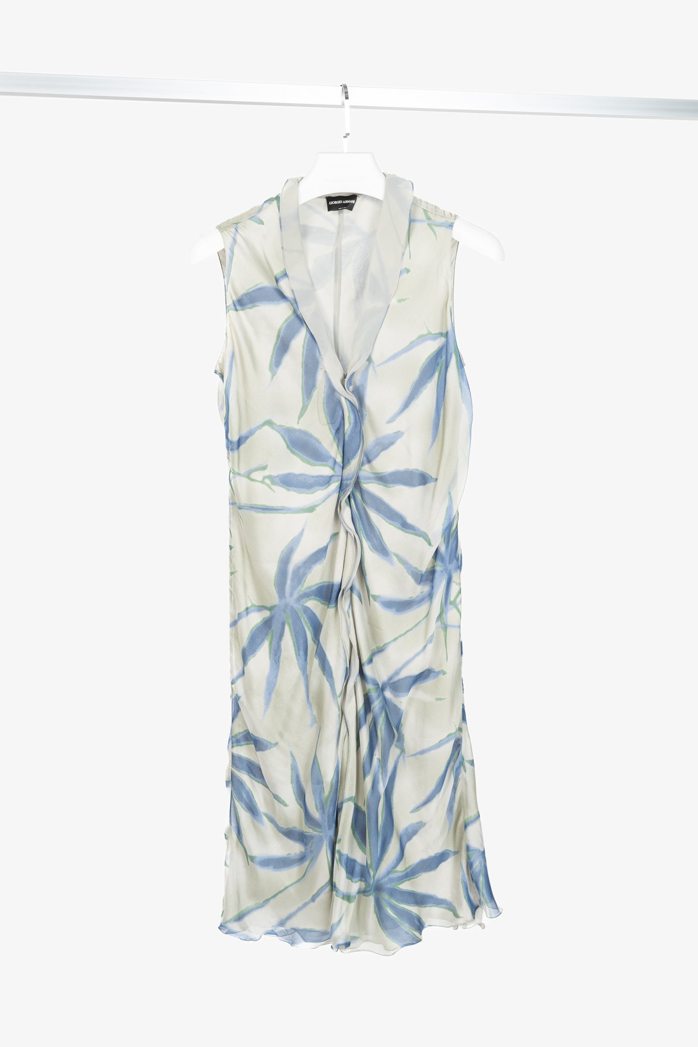 Giorgio Armani Grey & Blue Silk Floral-Print Dress