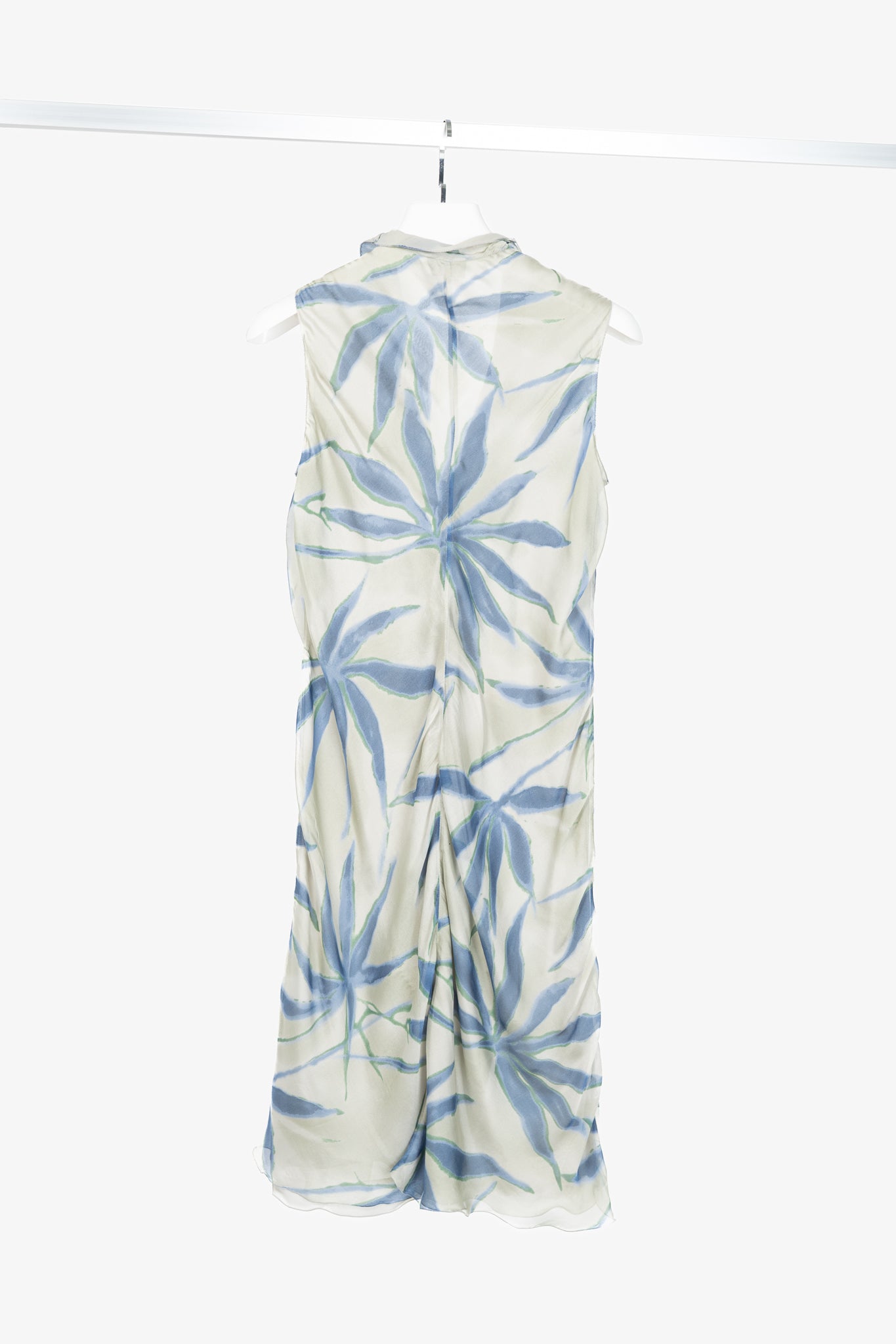 Giorgio Armani Grey & Blue Silk Floral-Print Dress