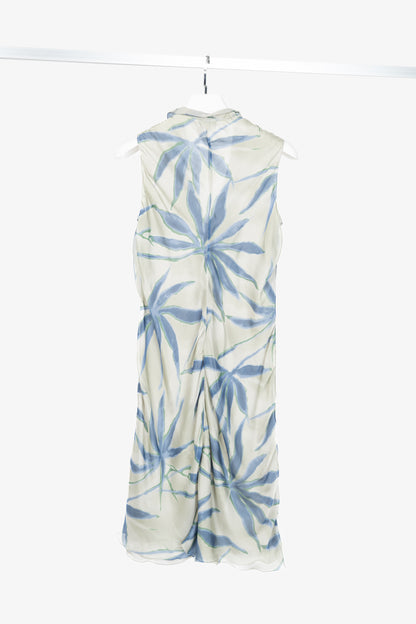 Giorgio Armani Grey & Blue Silk Floral-Print Dress