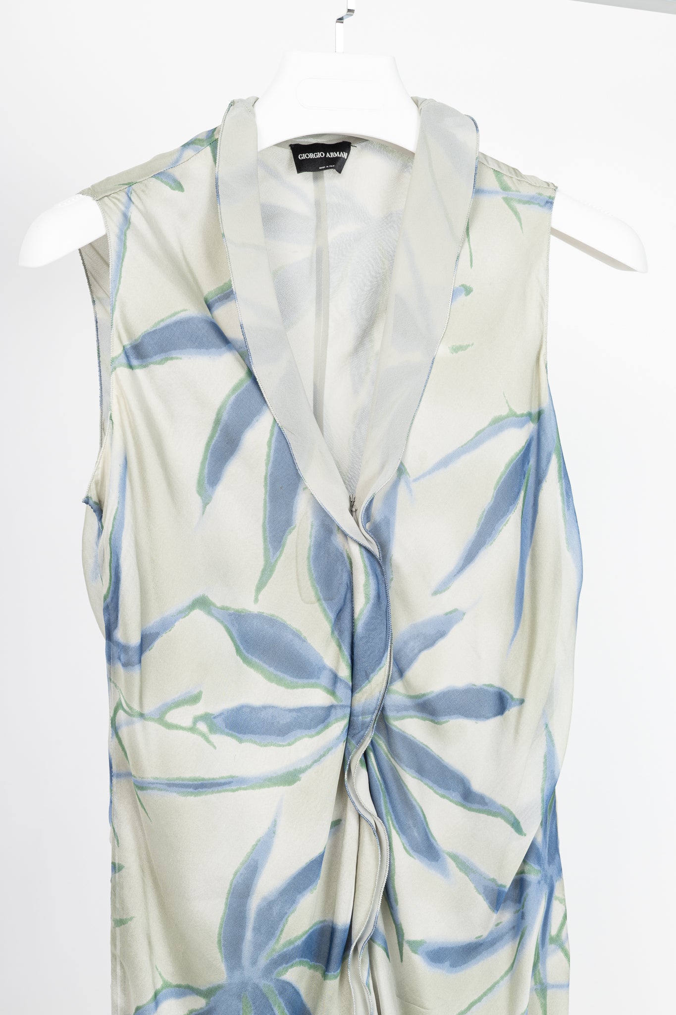 Giorgio Armani Grey & Blue Silk Floral-Print Dress