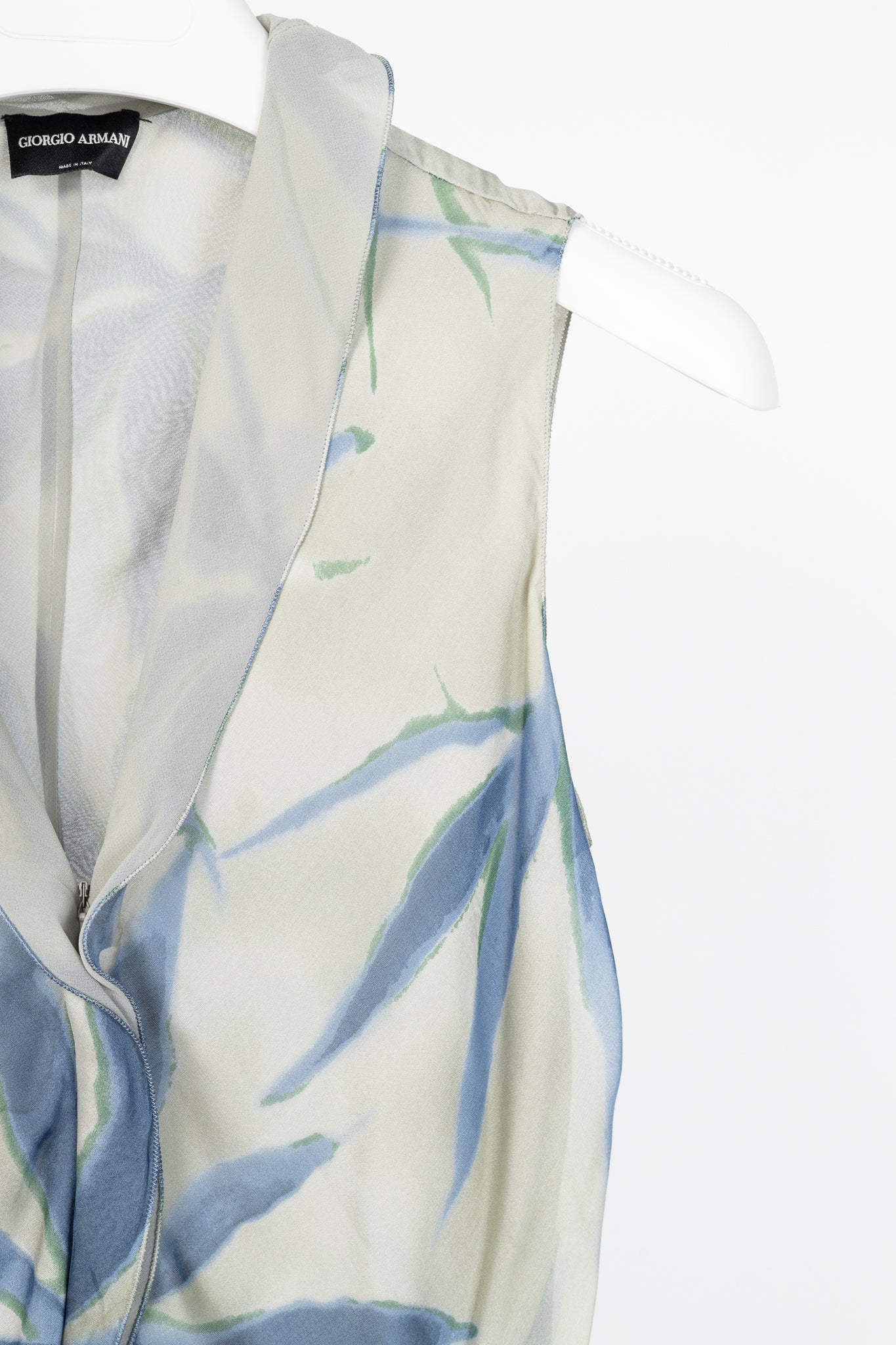 Giorgio Armani Grey & Blue Silk Floral-Print Dress