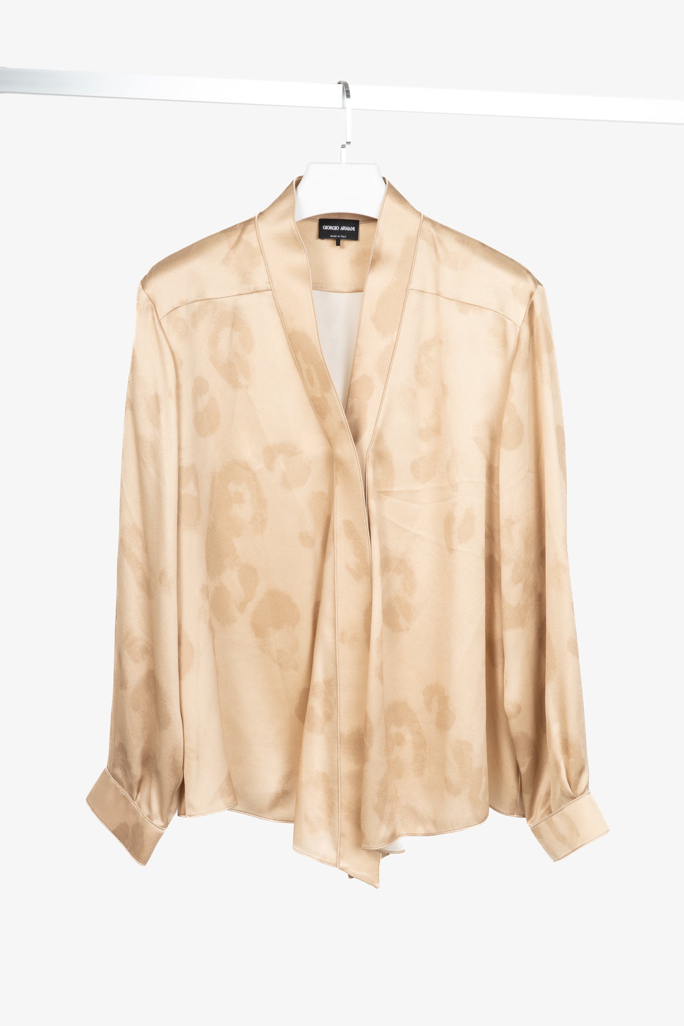 Giorgio Armani AW24 Gold Leopard Silk Long-Sleeve Shirt