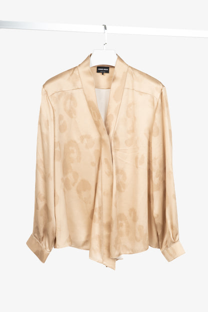 Giorgio Armani AW24 Gold Leopard Silk Long-Sleeve Shirt