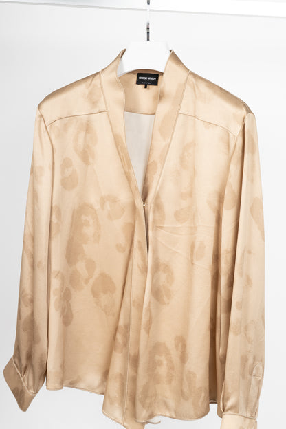 Giorgio Armani AW24 Gold Leopard Silk Long-Sleeve Shirt