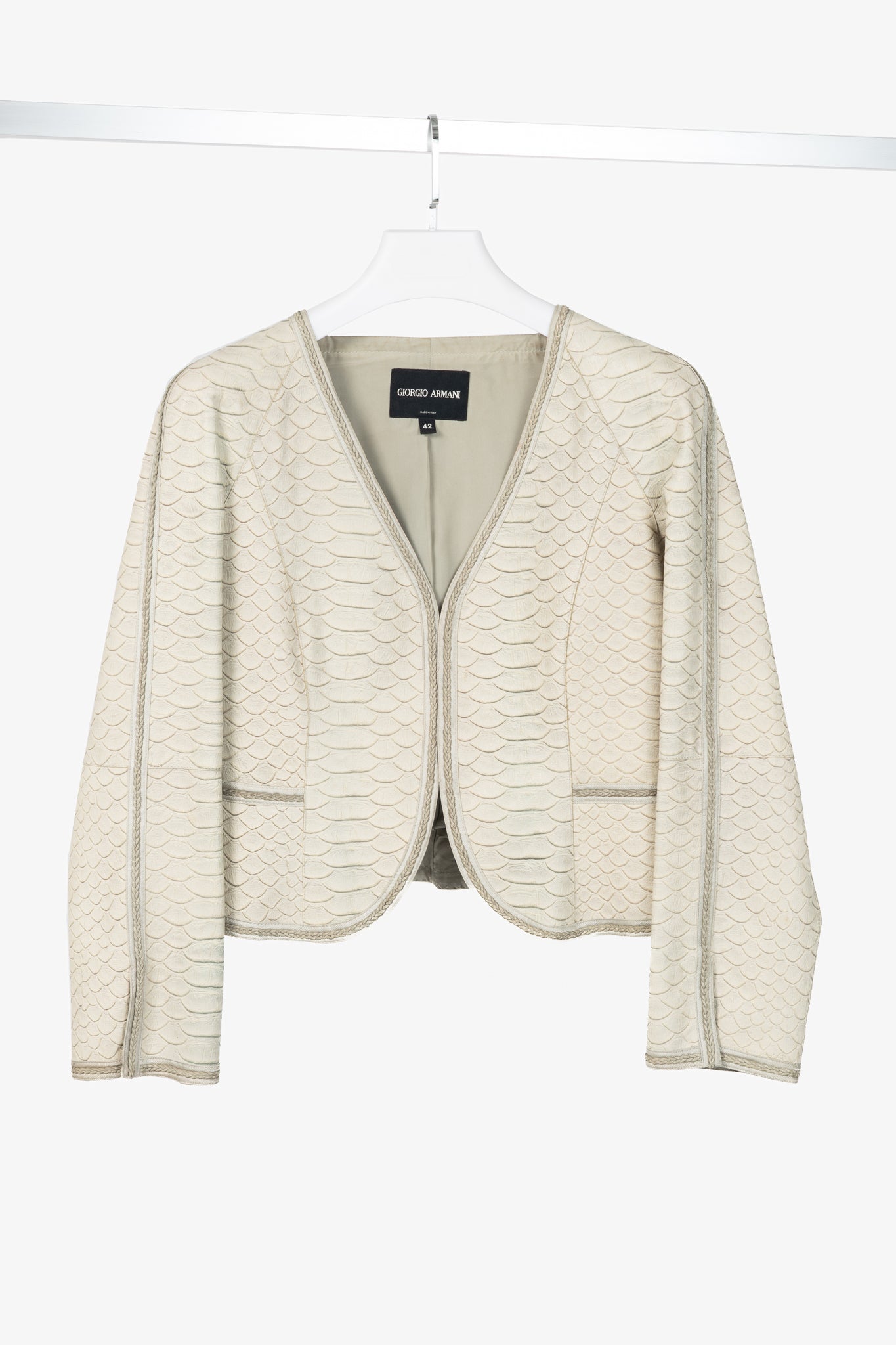 Giorgio Armani Beige Reptile-Embossed Leather Jacket