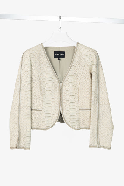 Giorgio Armani Beige Reptile-Embossed Leather Jacket