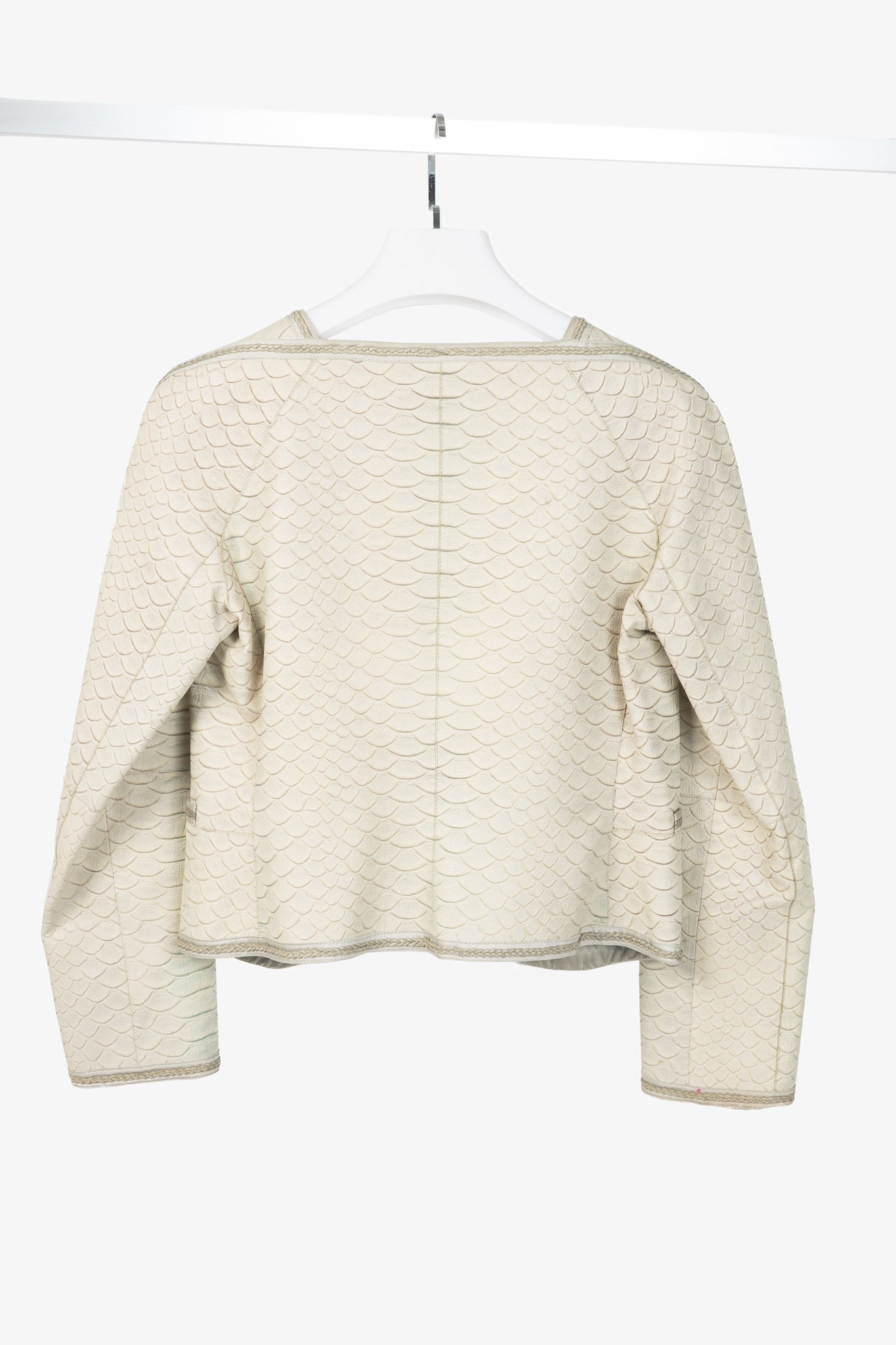 Giorgio Armani Beige Reptile-Embossed Leather Jacket