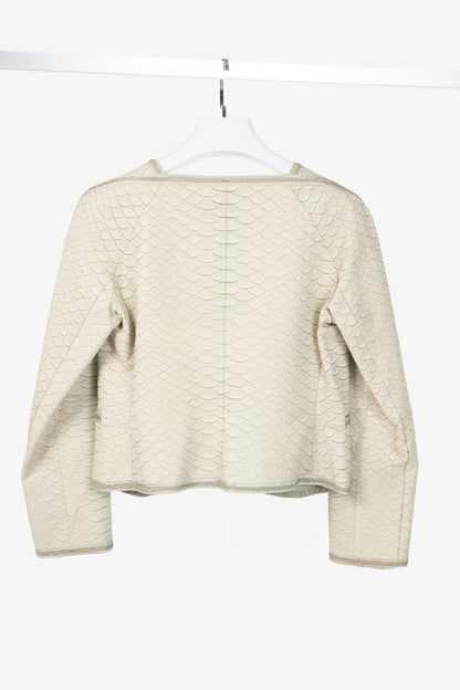 Giorgio Armani Beige Reptile-Embossed Leather Jacket