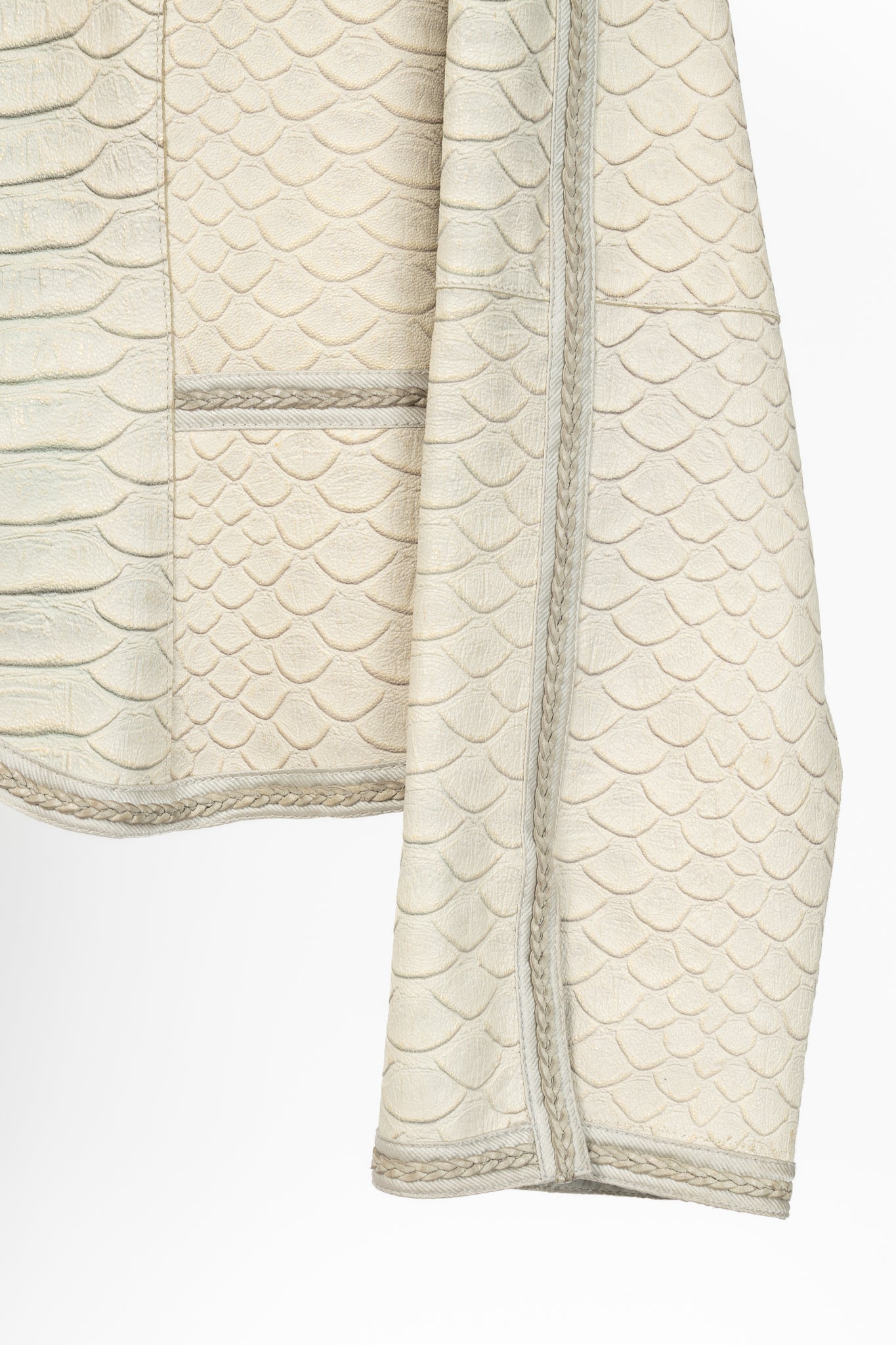 Giorgio Armani Beige Reptile-Embossed Leather Jacket
