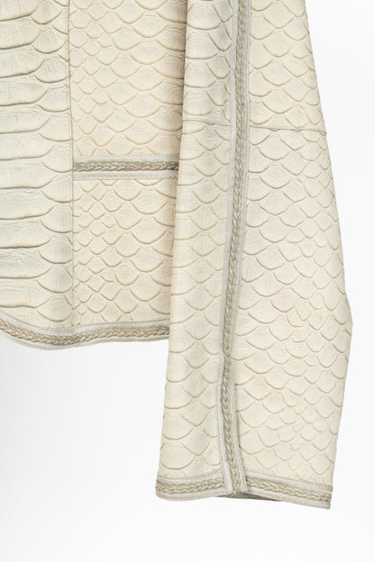 Giorgio Armani Beige Reptile-Embossed Leather Jacket