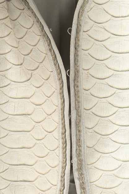 Giorgio Armani Beige Reptile-Embossed Leather Jacket
