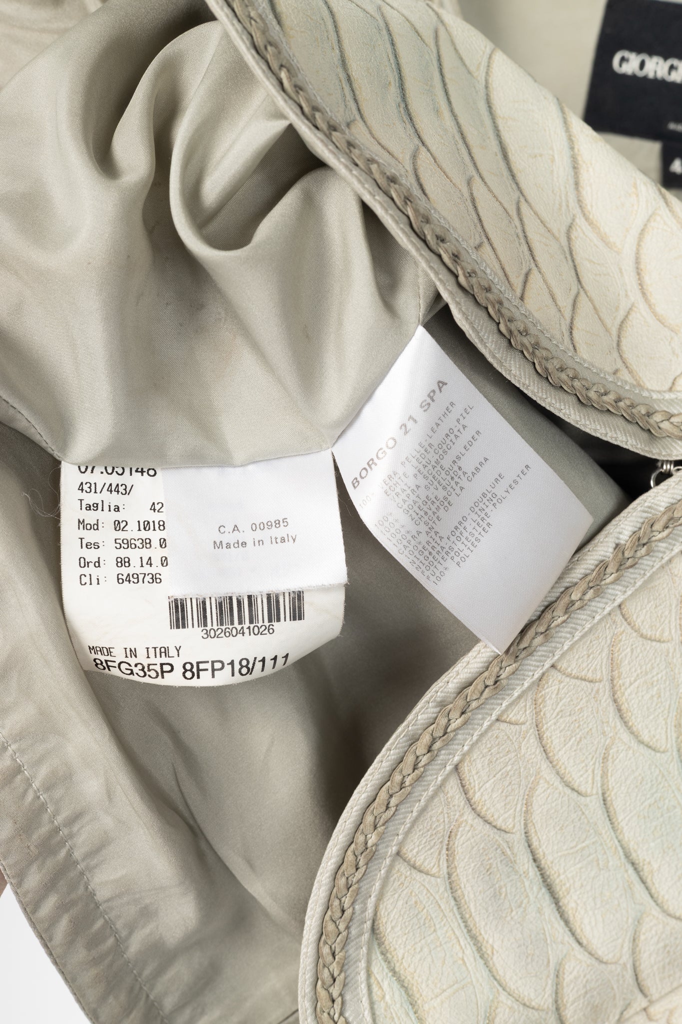 Giorgio Armani Beige Reptile-Embossed Leather Jacket