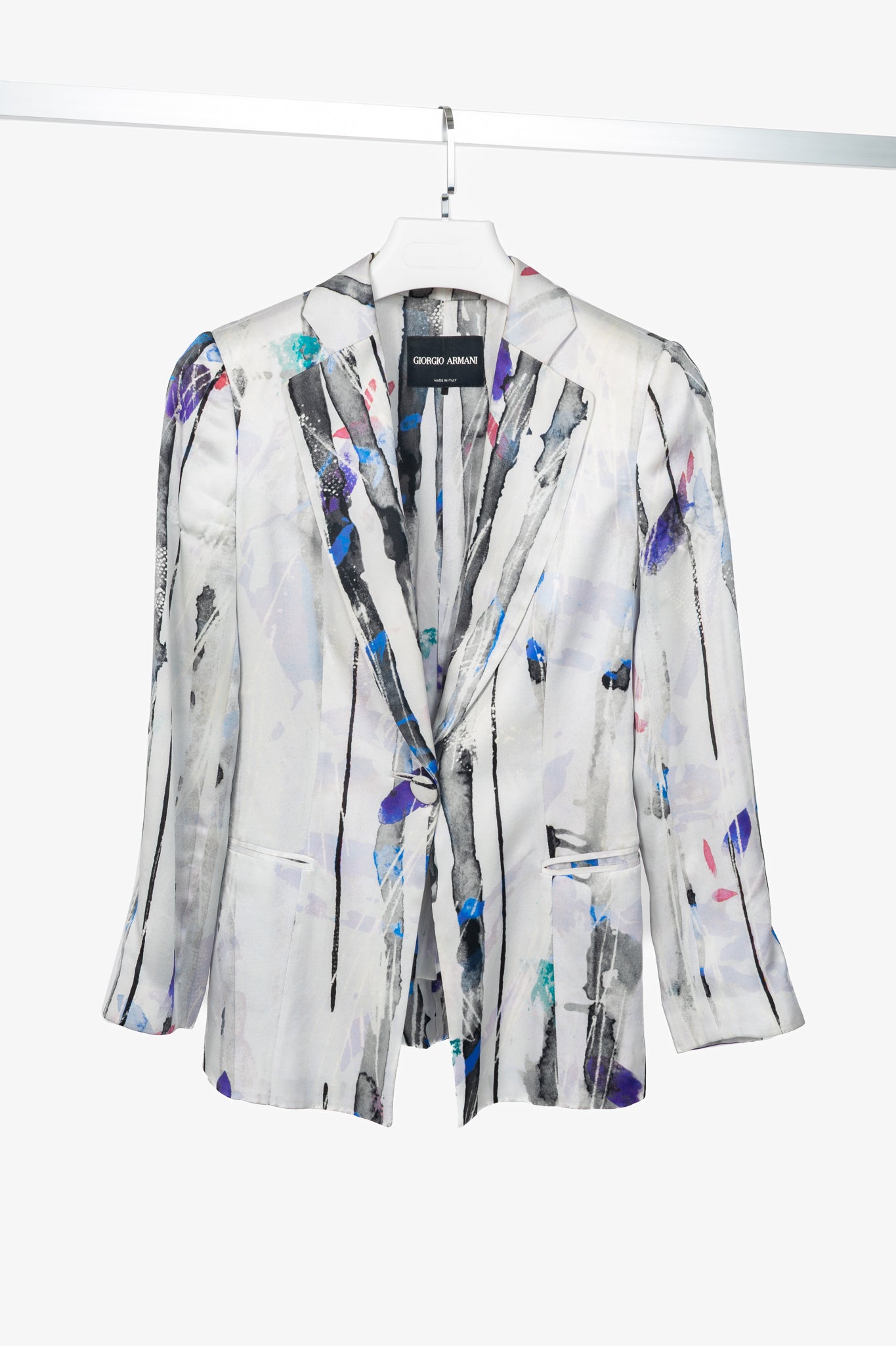 Giorgio Armani R14 Light Grey Watercolour Silk Satin Blazer