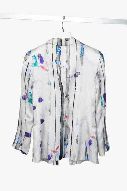Giorgio Armani R14 Light Grey Watercolour Silk Satin Blazer